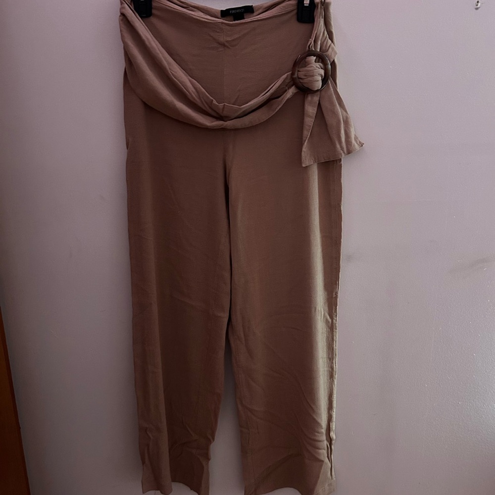 Forever 21 Beige Wide Leg Pants with Tie Detail